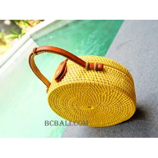 straw raffia rattan handbag circle yellow color